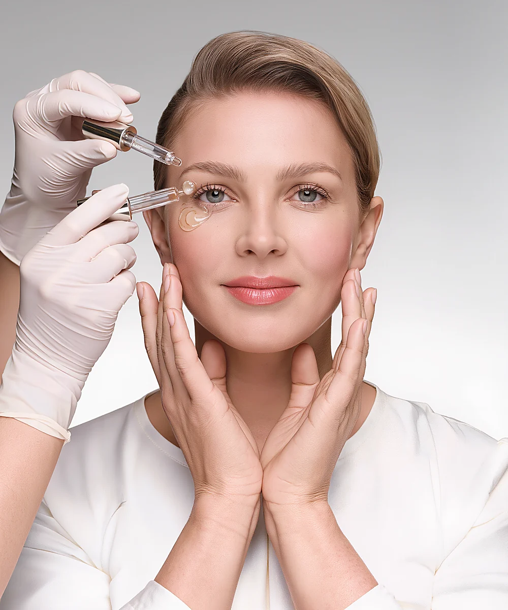 Anti-wrinkle treatment being carried out on a woman's face