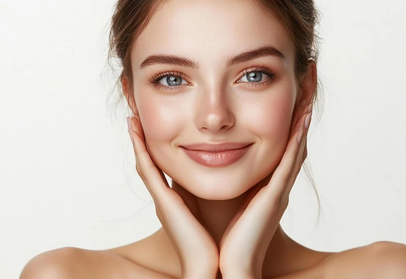 Woman with clear, radiant, glowing skin