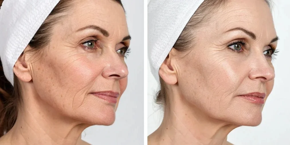 Before and after comparison of facial skin texture following microneedling